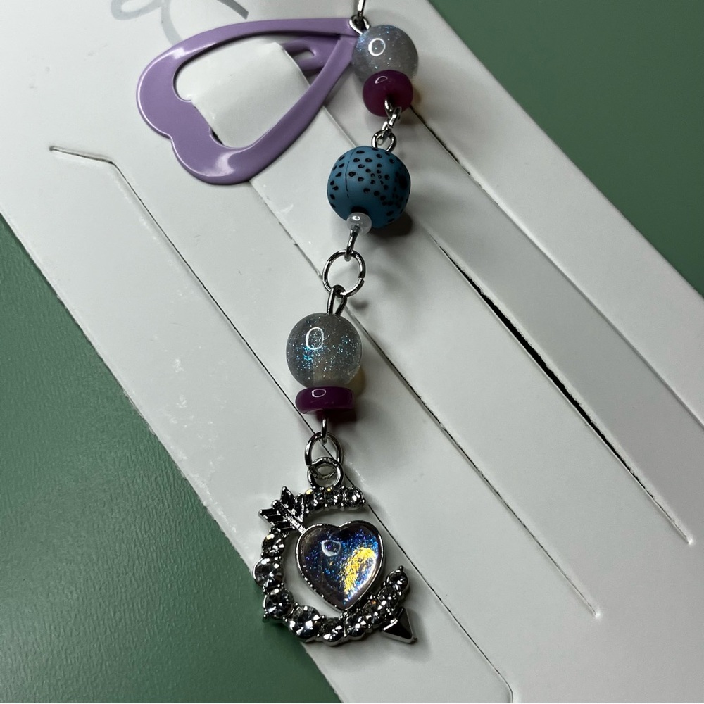 Heart Moon Handmade Beaded Charmed Purple Heart Barrette - Picture 3 of 7
